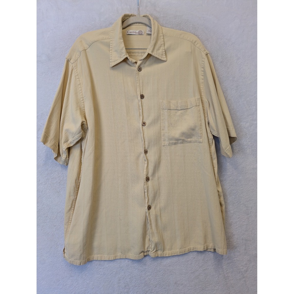 Caribbean Roundtree & Yorke Men's‎ Large Tan Button Up Shirt 100% Silk